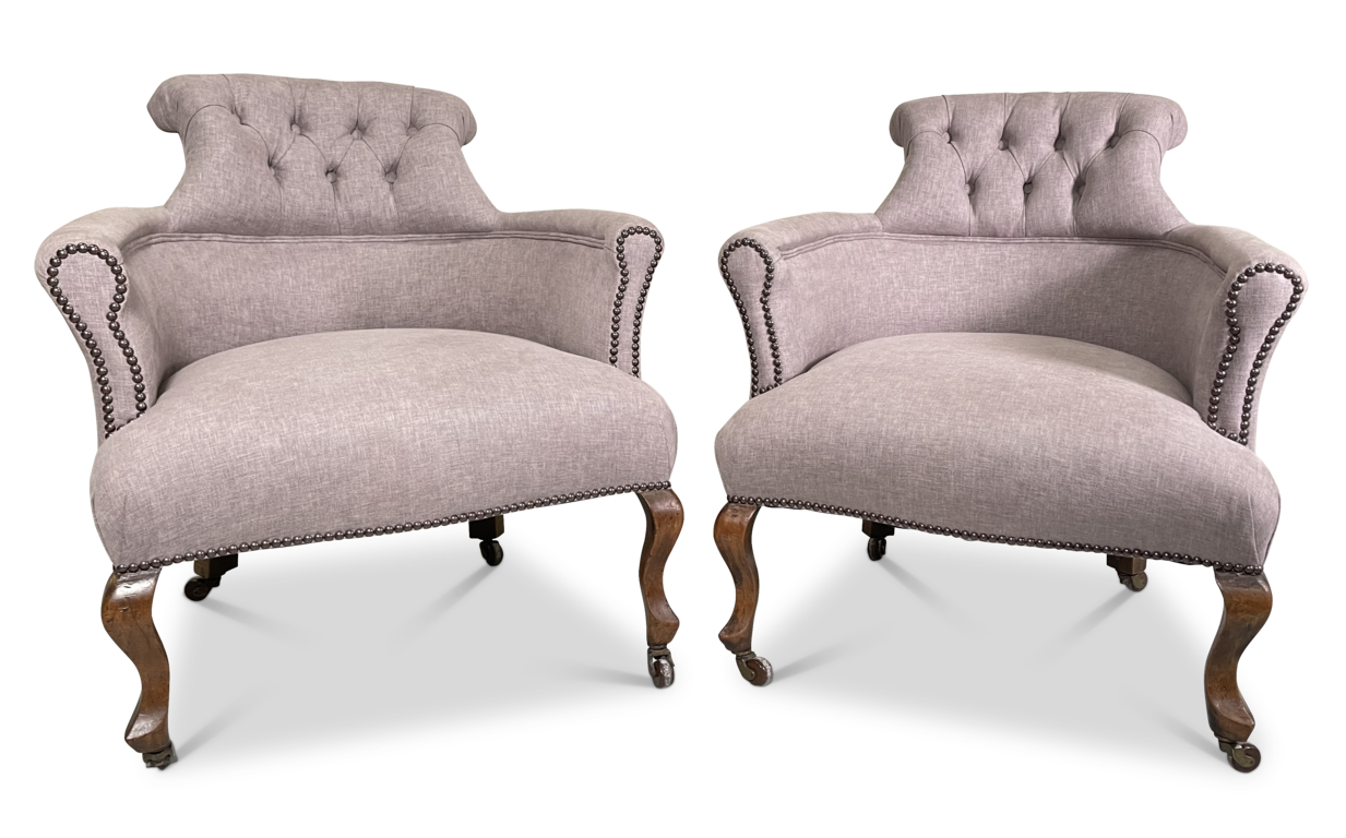 Pair of Button Back Upholstered Armchairs