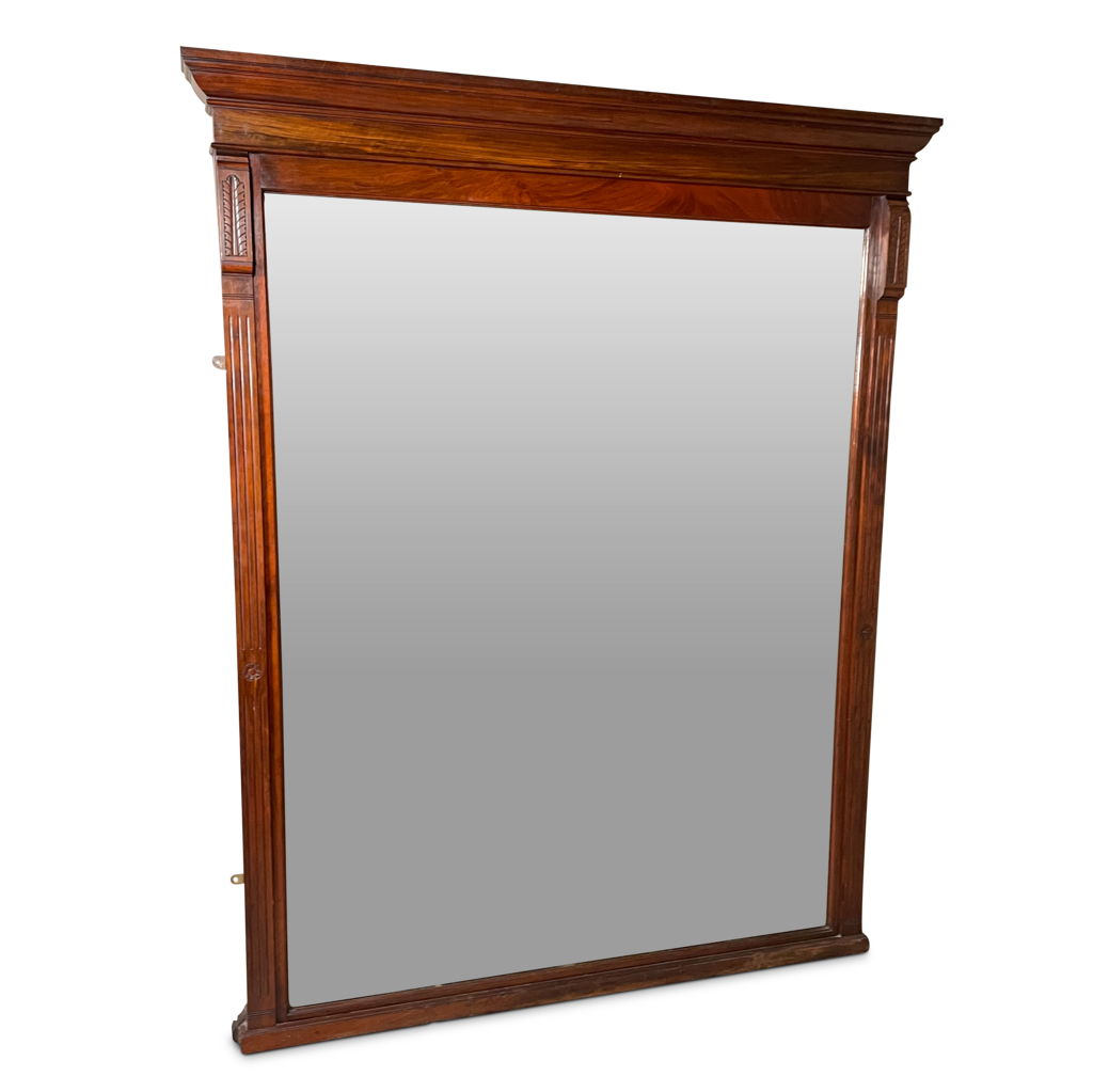 Large Walnut Overmantle Chimney Piece Mirror