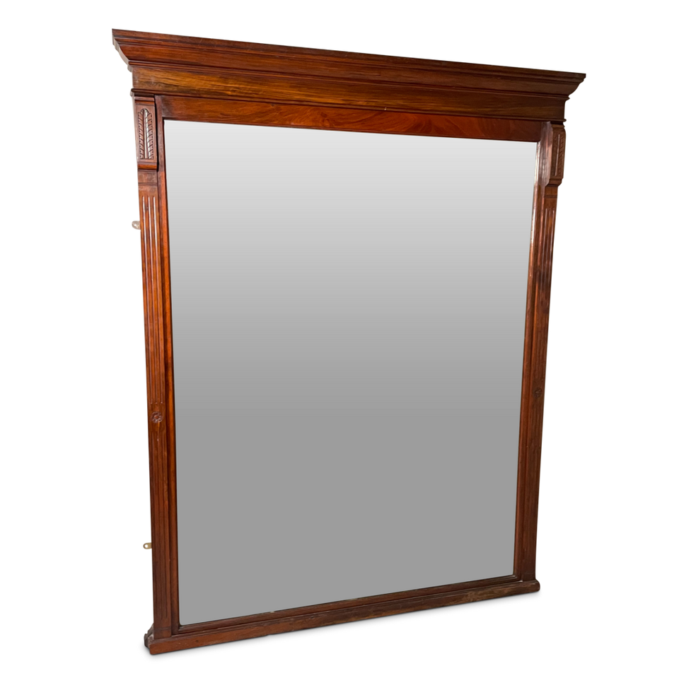 Large Walnut Overmantle Chimney Piece Mirror