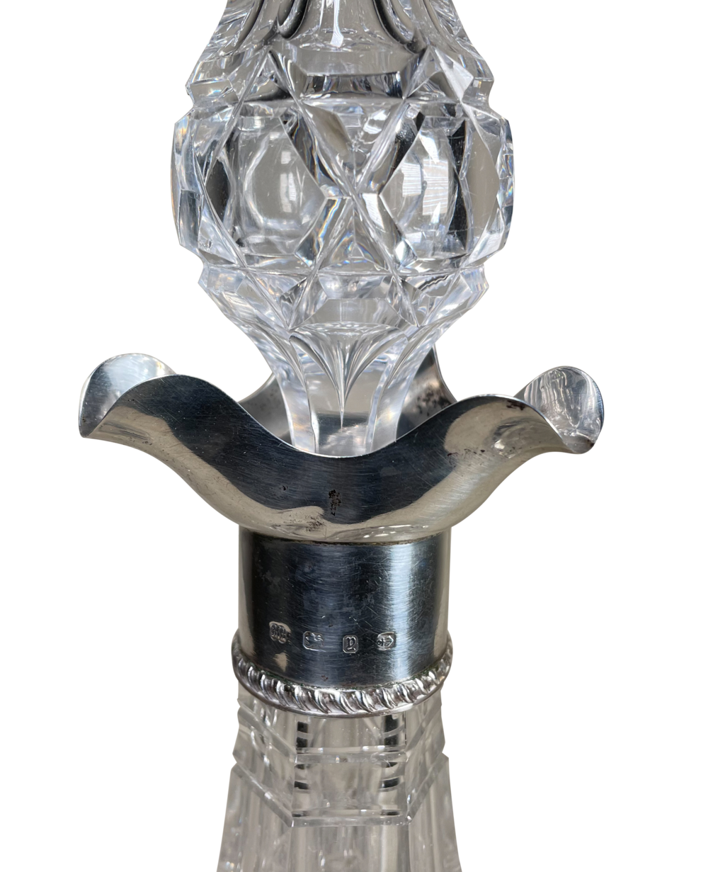 Cut Glass Decanter with English Hallmarked Silver Collar