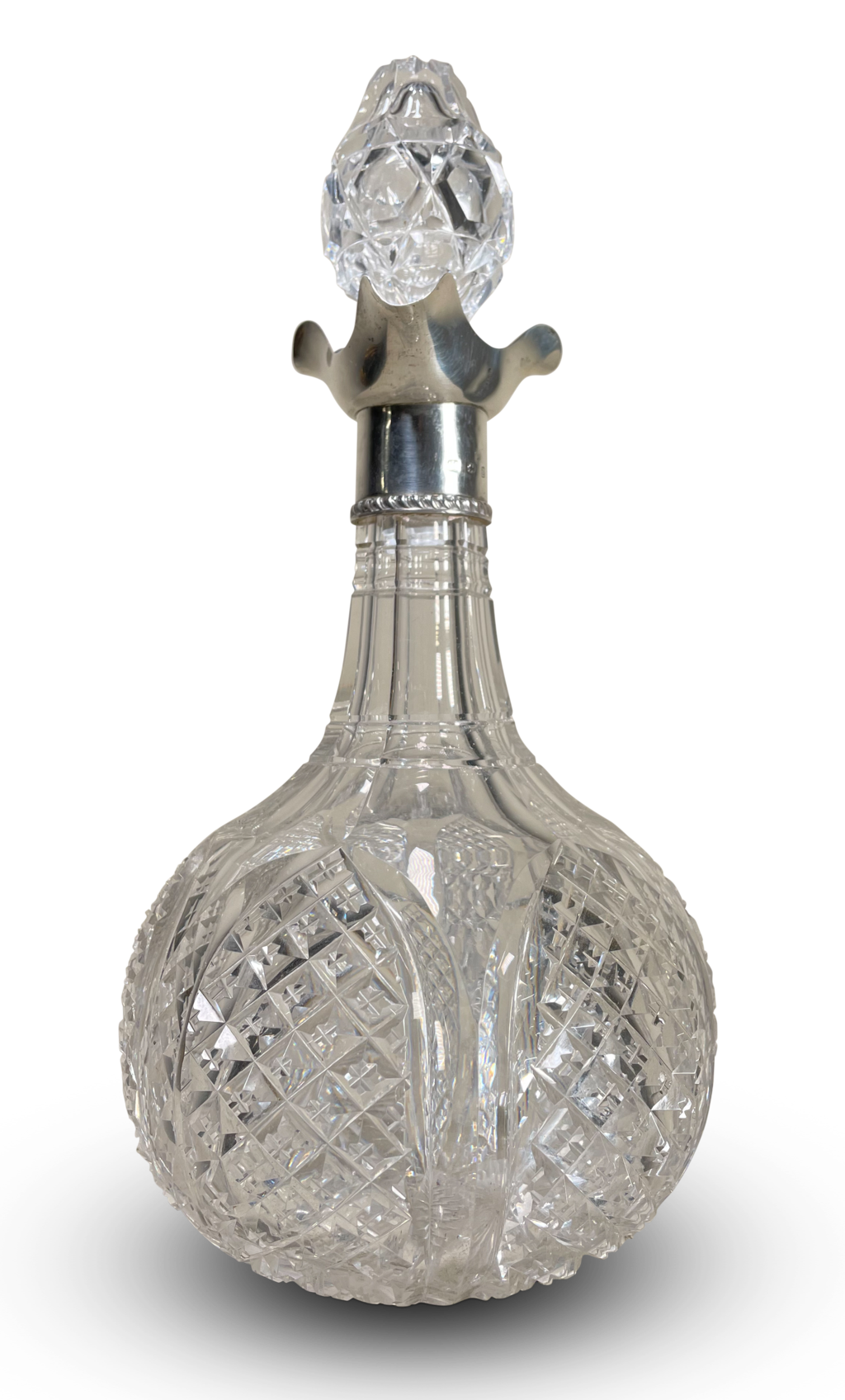 Cut Glass Decanter with English Hallmarked Silver Collar