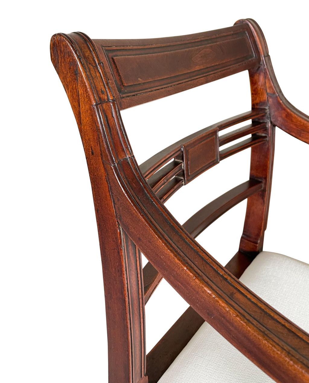 George III Mahogany Bar Back Elbow Chair with Scrolled Arms