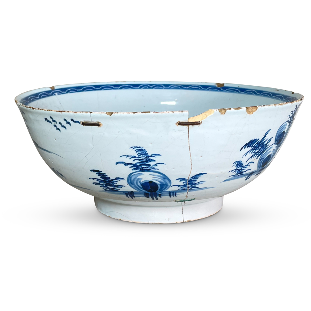 Hand Painted Delft Bowl with Old Rivetted Repair