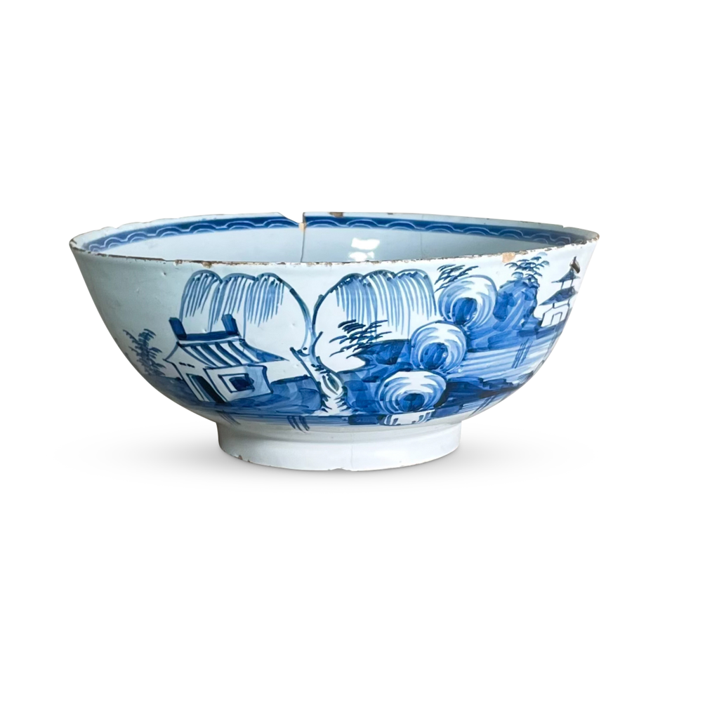 Hand Painted Delft Bowl with Old Rivetted Repair