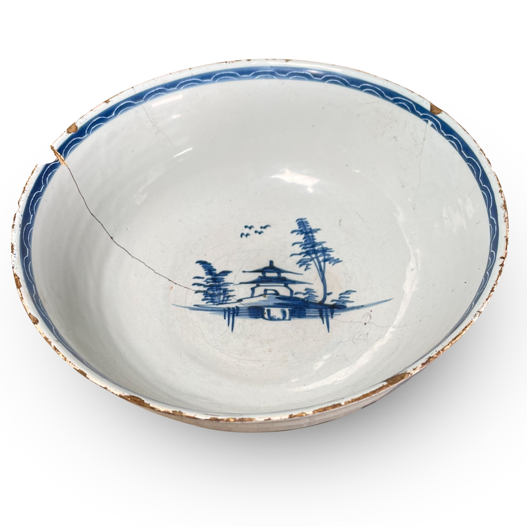 Hand Painted Delft Bowl with Old Rivetted Repair