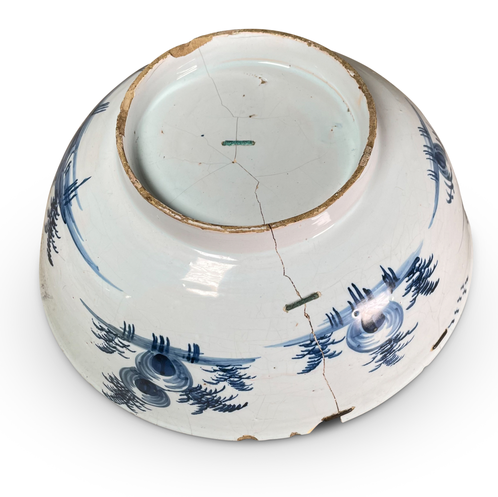 Hand Painted Delft Bowl with Old Rivetted Repair