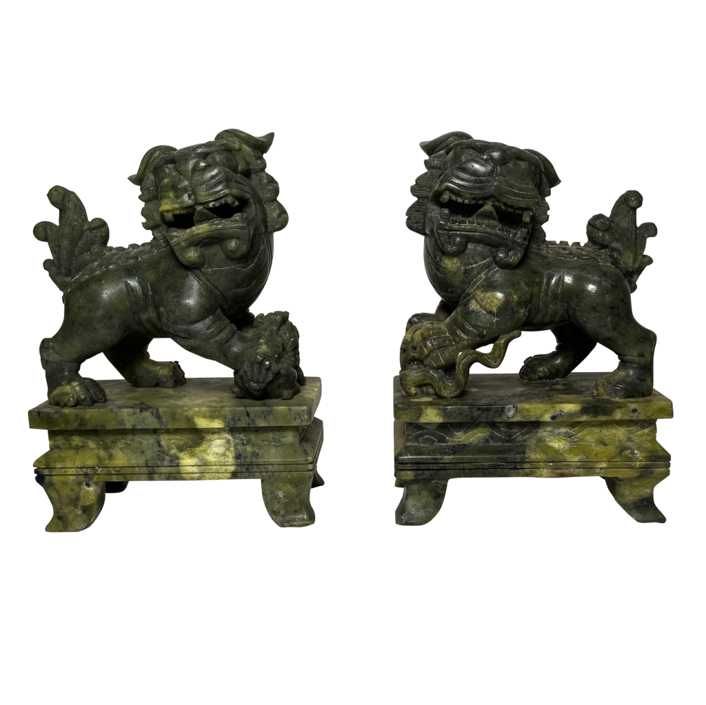 Pair of Jade Green Soapstone Foo Dogs