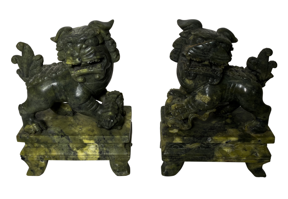 Pair of Jade Green Soapstone Foo Dogs