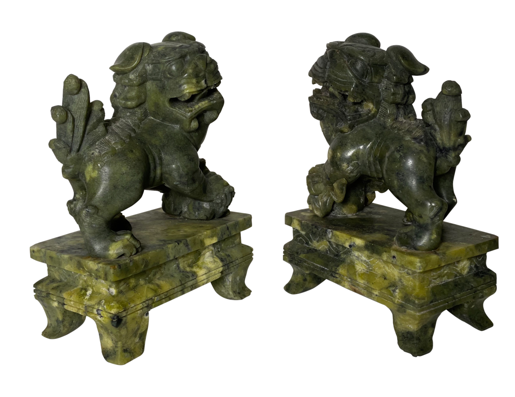 Pair of Jade Green Soapstone Foo Dogs