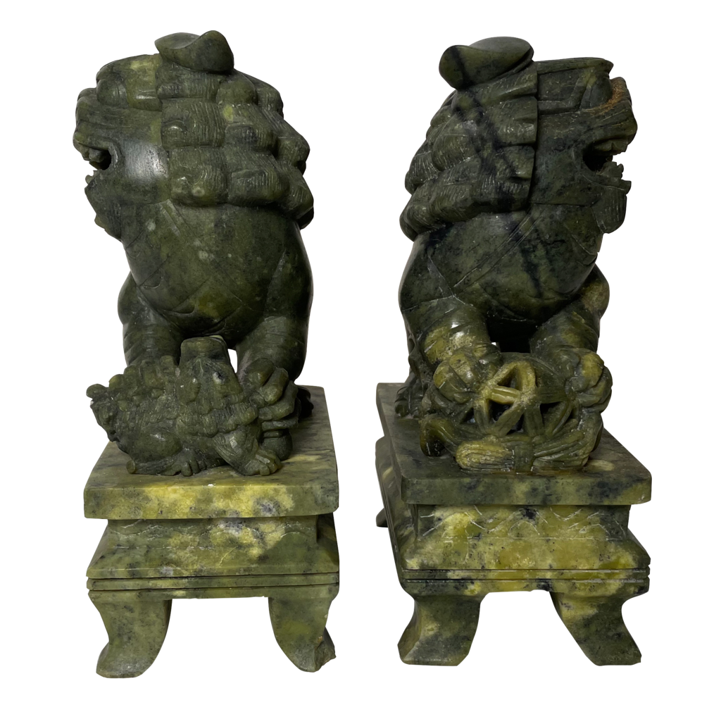 Pair of Jade Green Soapstone Foo Dogs