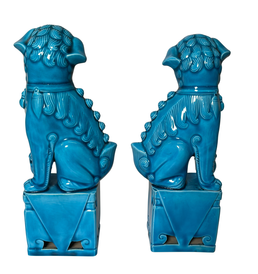 Pair of Blue Ceramic Foo Dogs