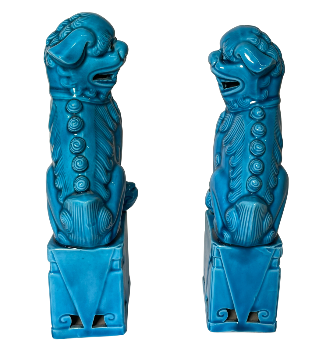 Pair of Blue Ceramic Foo Dogs
