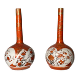 Pair of Meiji Period Kutani Shaft Vases