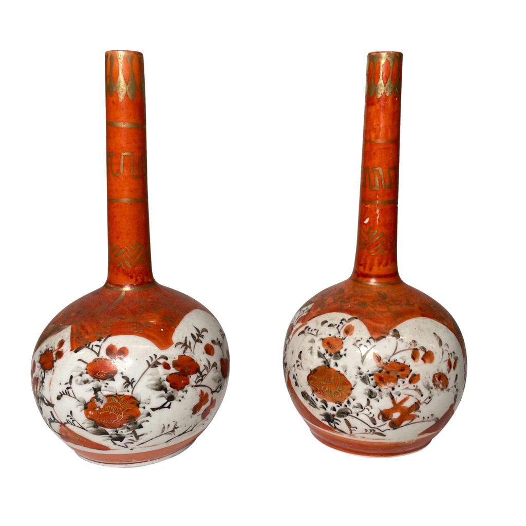 Pair of Meiji Period Kutani Shaft Vases