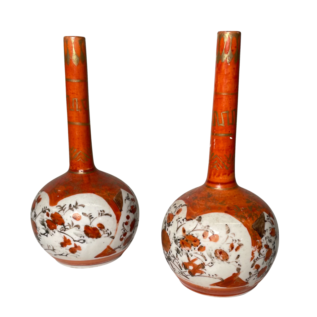 Pair of Meiji Period Kutani Shaft Vases
