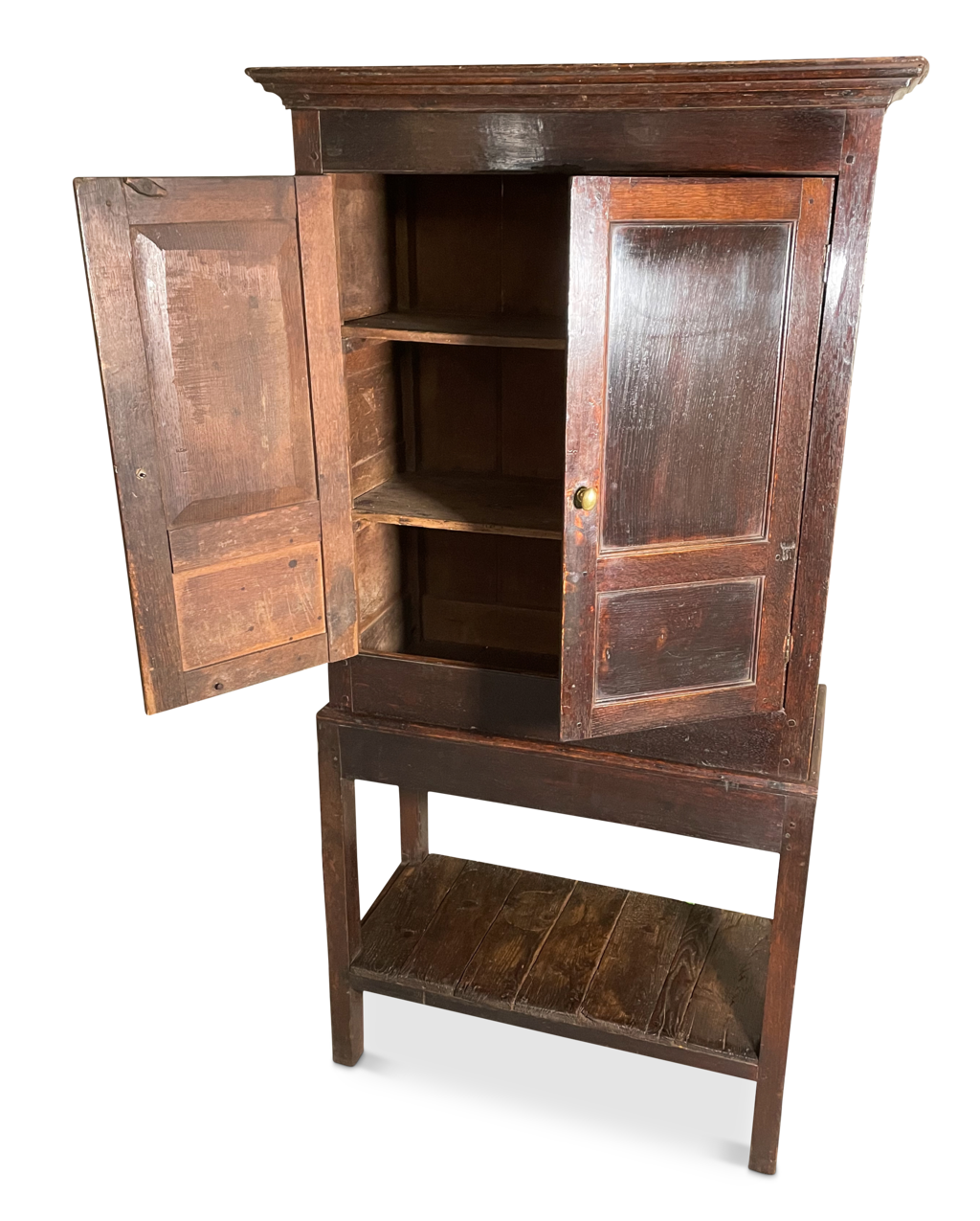 Primitive Country Oak Cupboard on Pot Board Base Fontaine Decorative