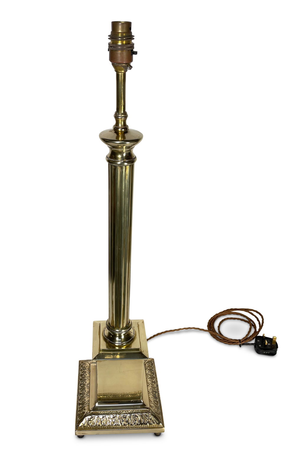 Large Brass Cortinthian Column Table Lamp
