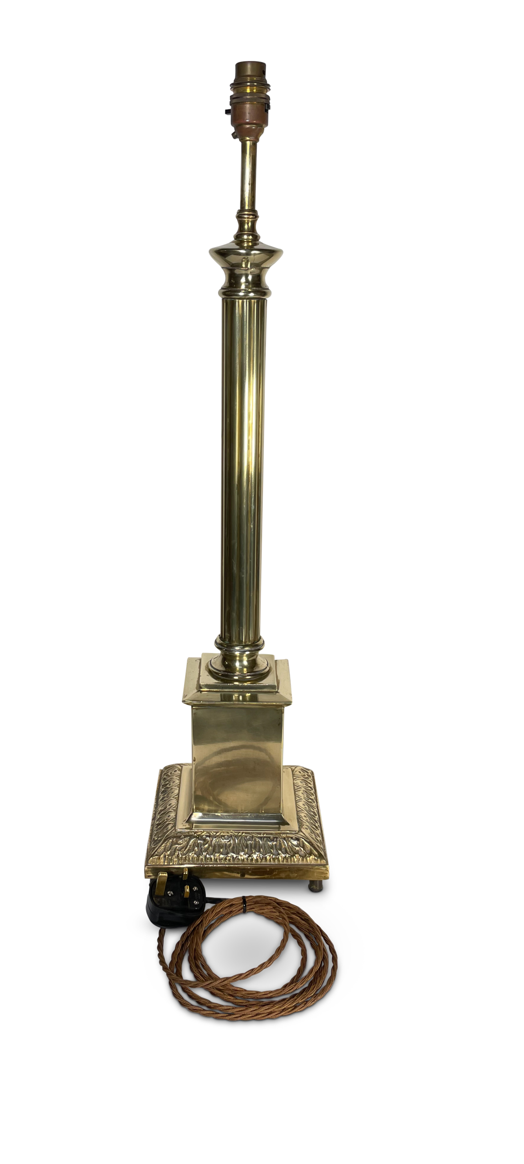 Large Brass Cortinthian Column Table Lamp