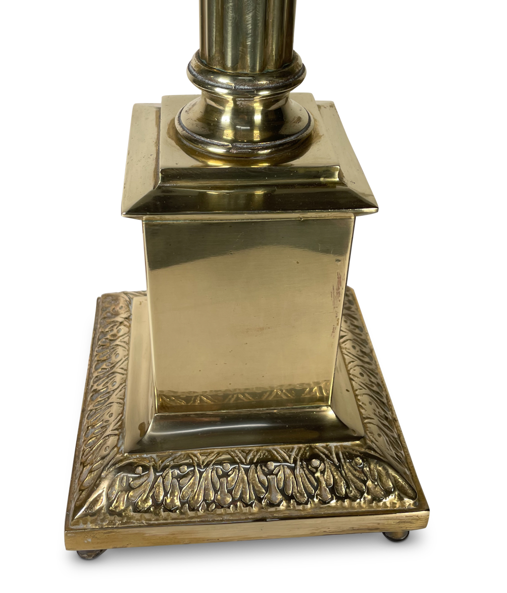 Large Brass Cortinthian Column Table Lamp