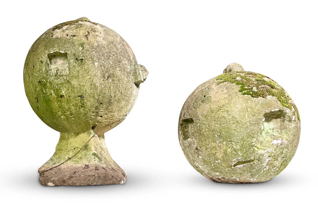 Two Carved Sandstone Finial Balls