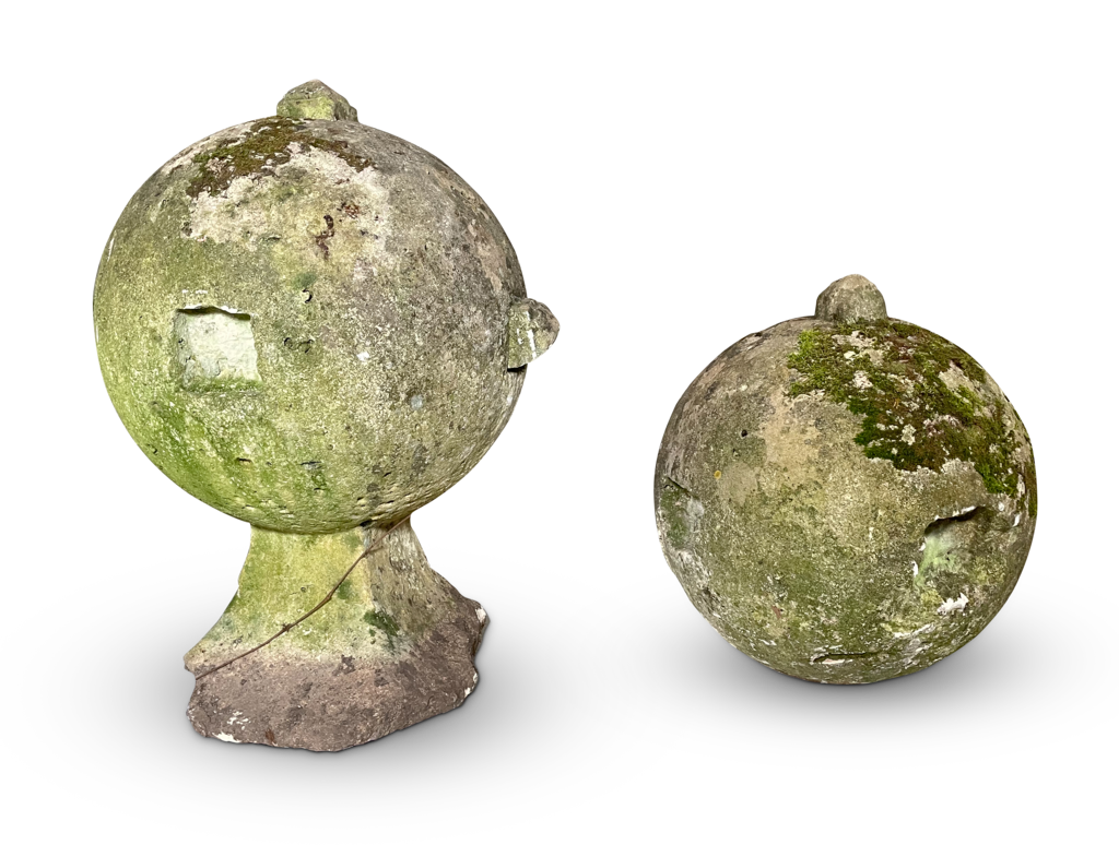 Two Carved Sandstone Finial Balls