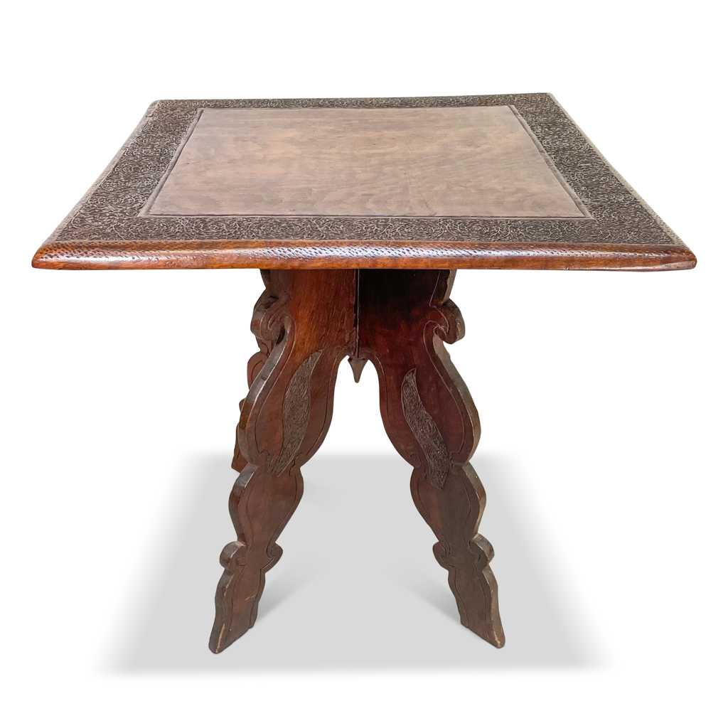 Anglo Indian Carved Exotic Hardwood Square Side Table