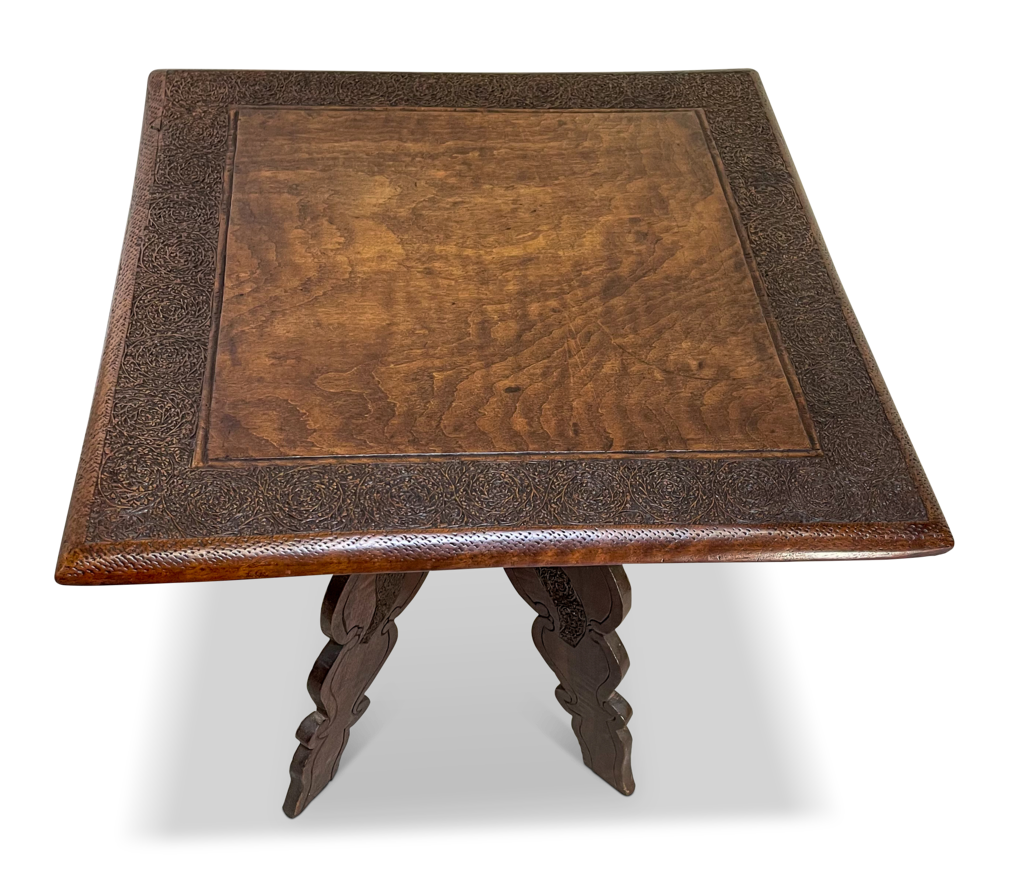 Anglo Indian Carved Exotic Hardwood Square Side Table