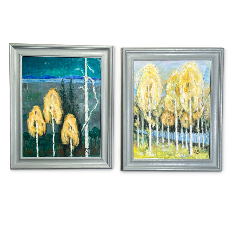 Pair of Oils on Canvas Studies of Birch Trees