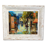 Oil on Board of a Rainy Street Scene