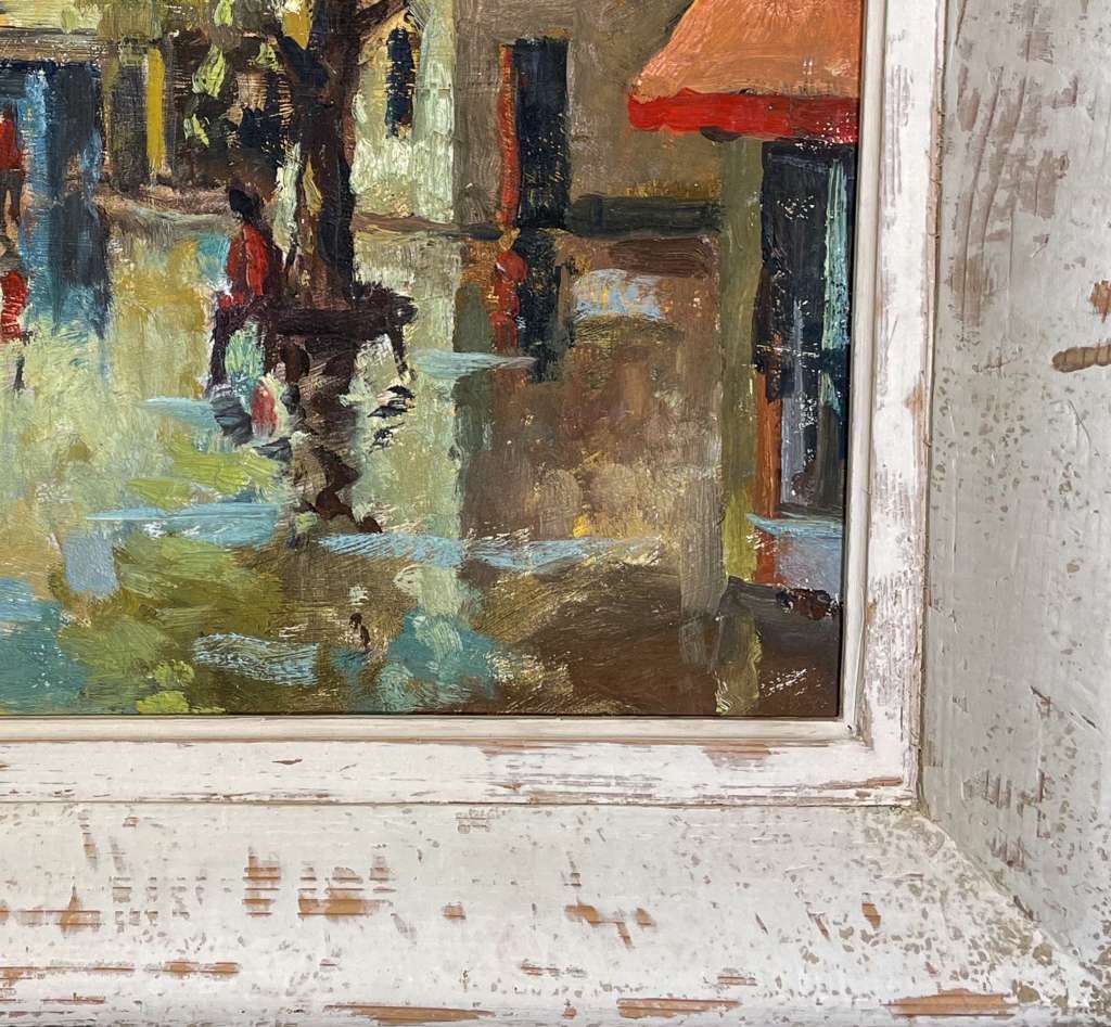 Oil on Board of a Rainy Street Scene