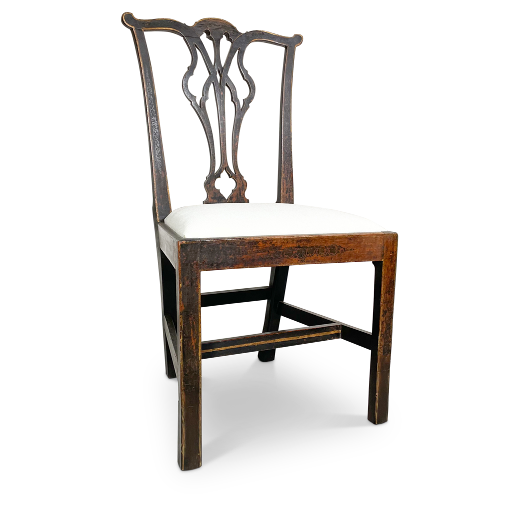 George III Elm and Oak Side Chair with Pierced Splatback in Original Paint
