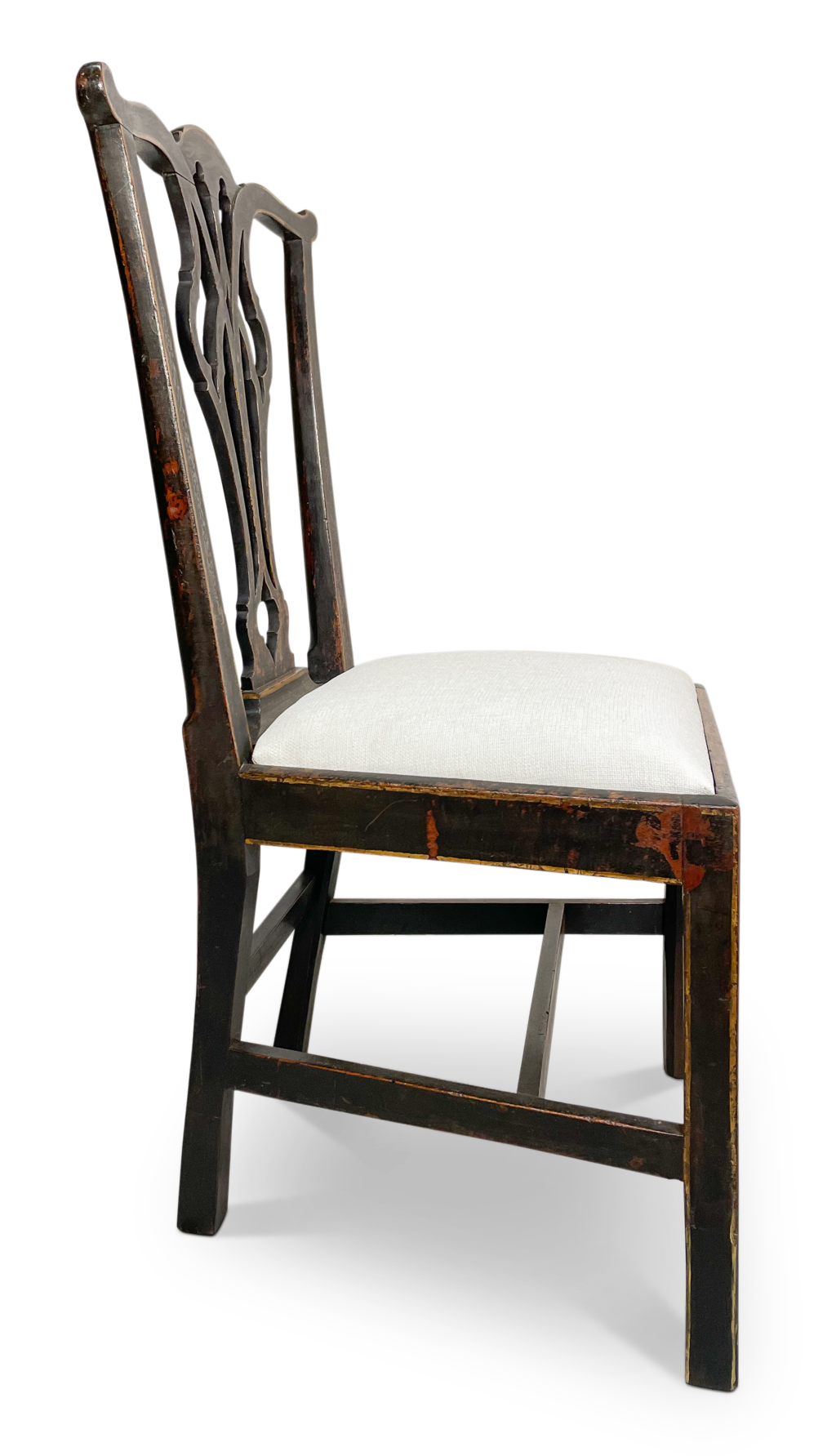 George III Elm and Oak Side Chair with Pierced Splatback in Original Paint