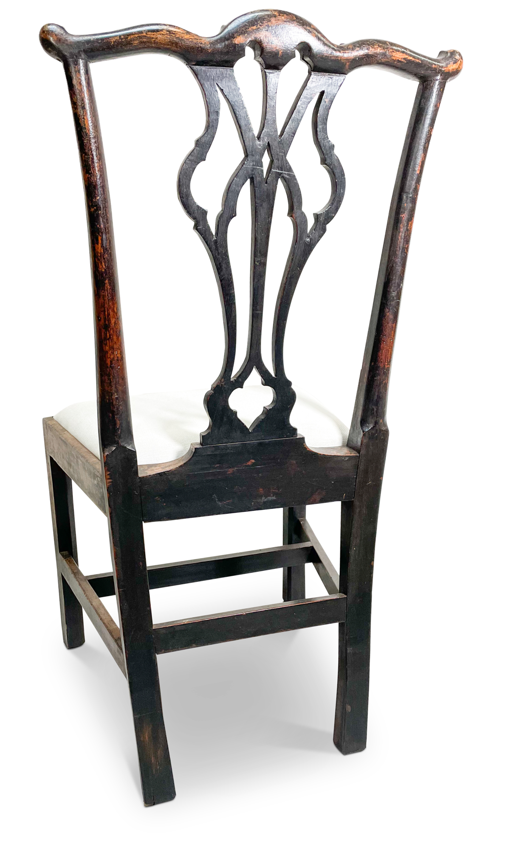 George III Elm and Oak Side Chair with Pierced Splatback in Original Paint