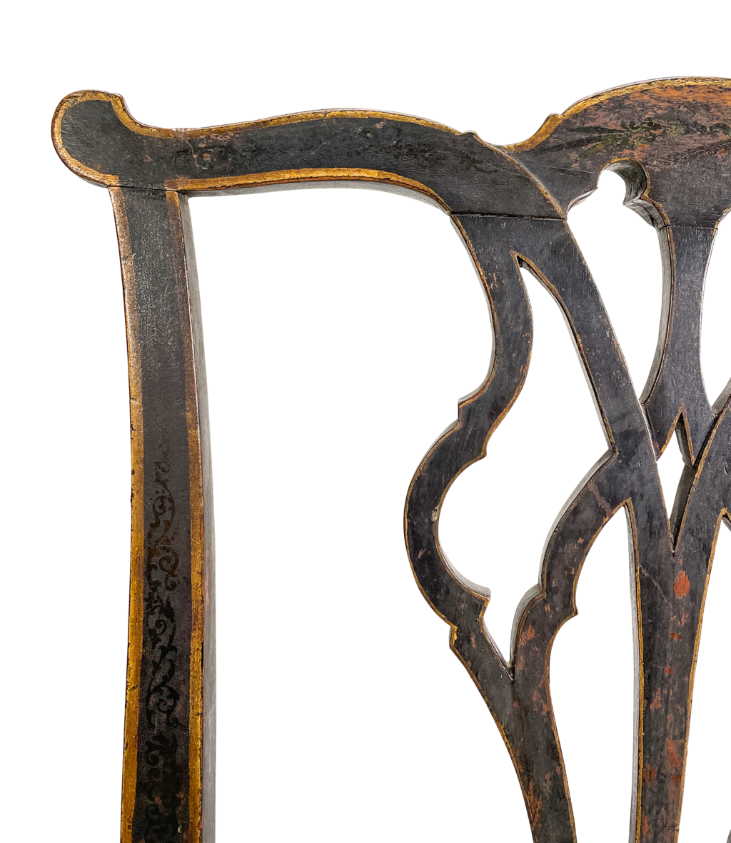 George III Elm and Oak Side Chair with Pierced Splatback in Original Paint