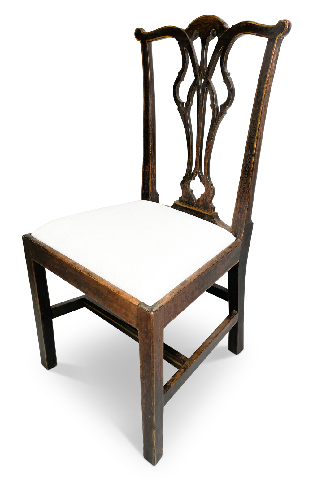 George III Elm and Oak Side Chair with Pierced Splatback in Original Paint