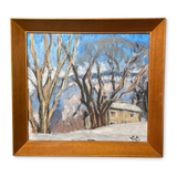 Oil on Board of a Derbyshire Cottage in Winter