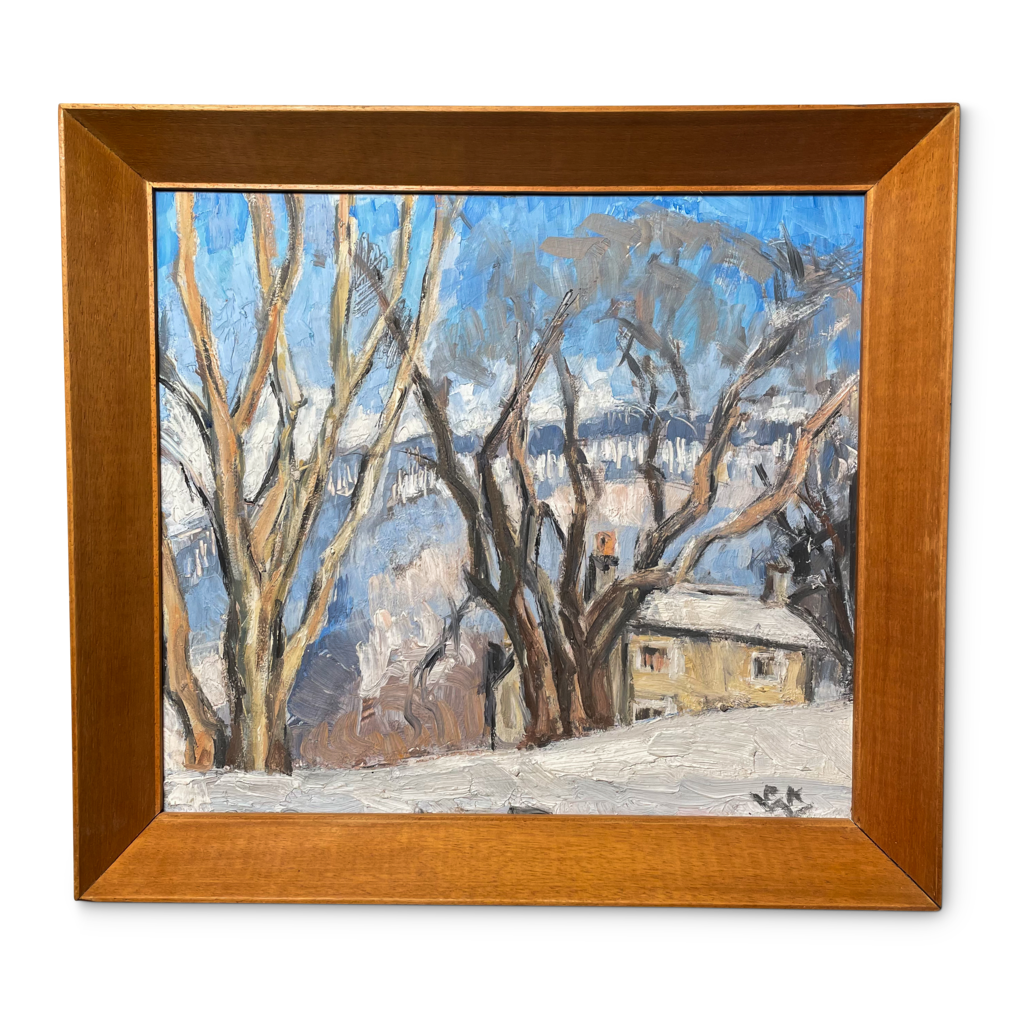Oil on Board of a Derbyshire Cottage in Winter