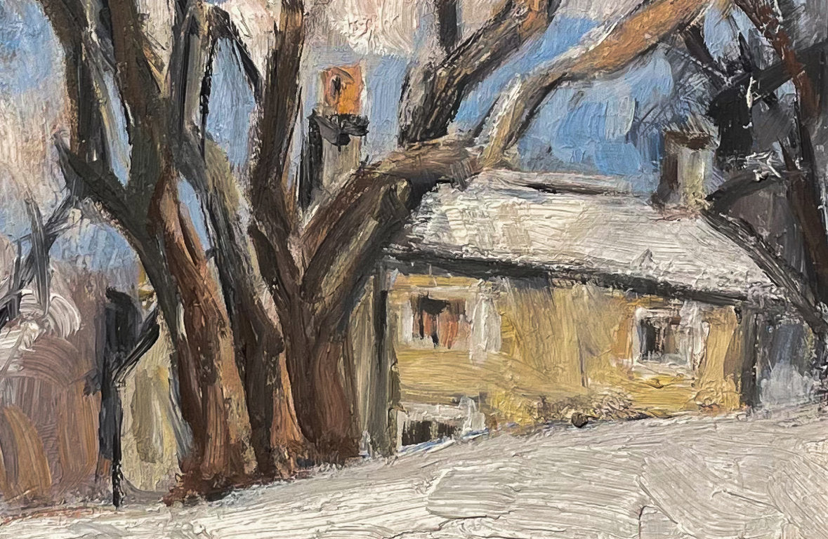 Oil on Board of a Derbyshire Cottage in Winter