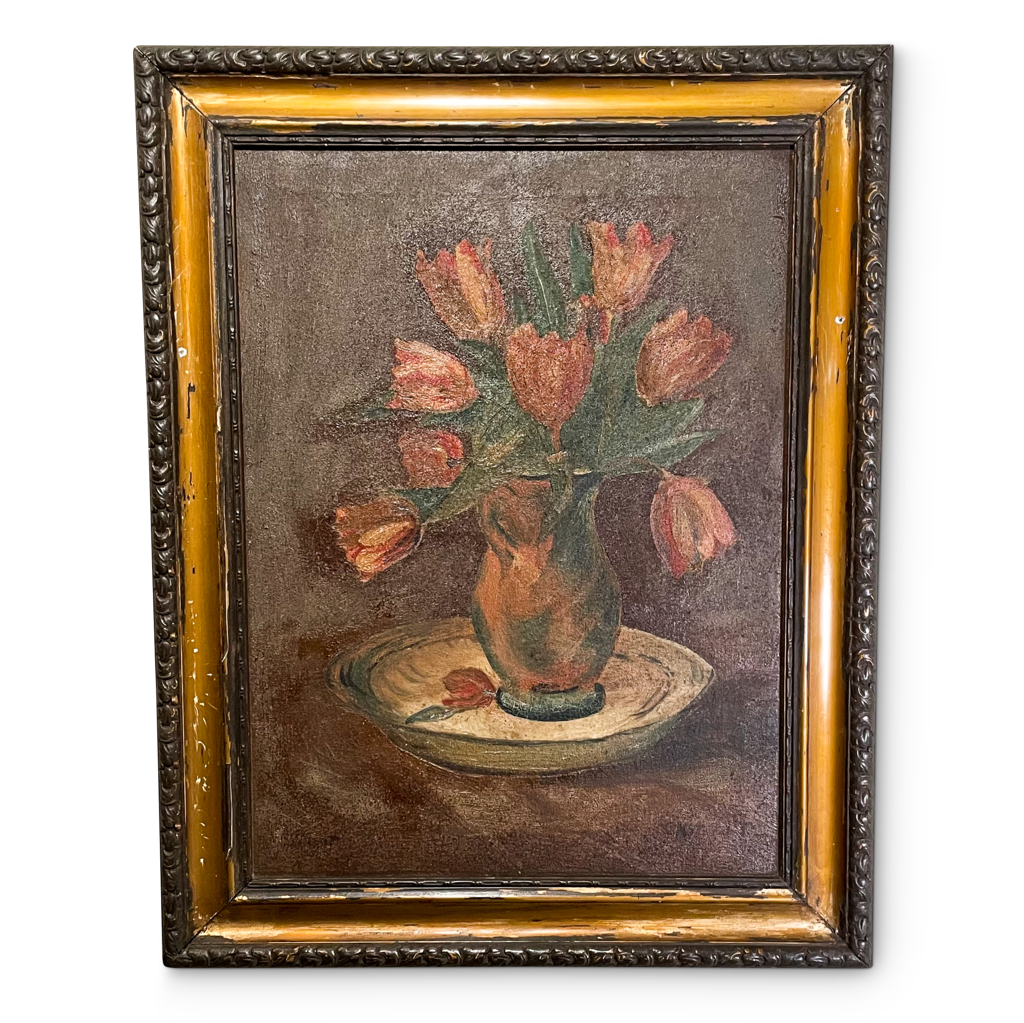 Oil on Canvas Still Life of Tulips in a Vase