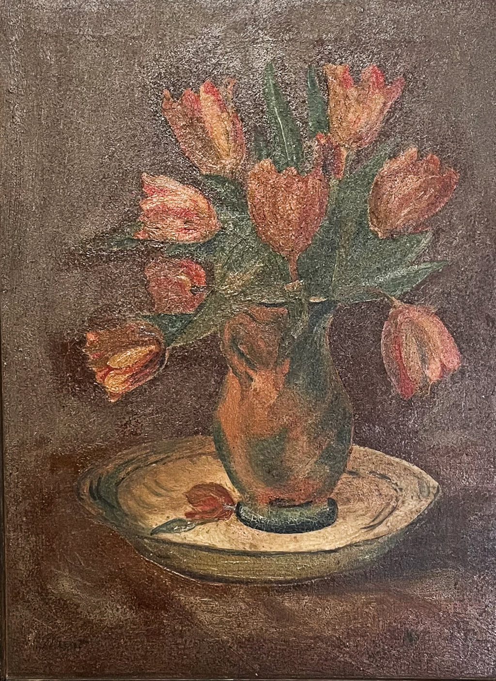 Oil on Canvas Still Life of Tulips in a Vase