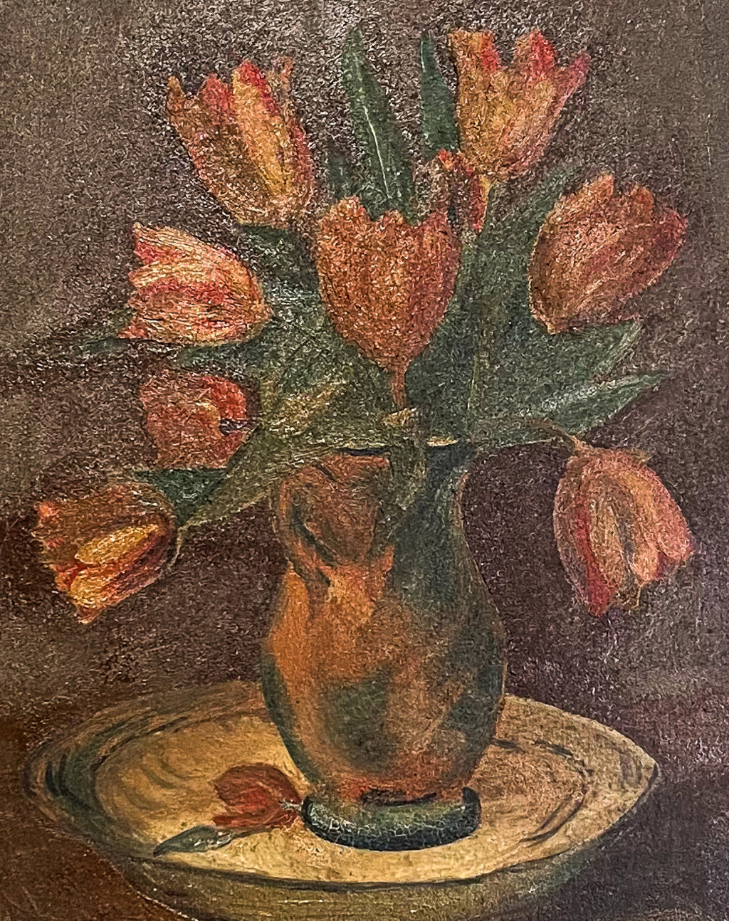 Oil on Canvas Still Life of Tulips in a Vase