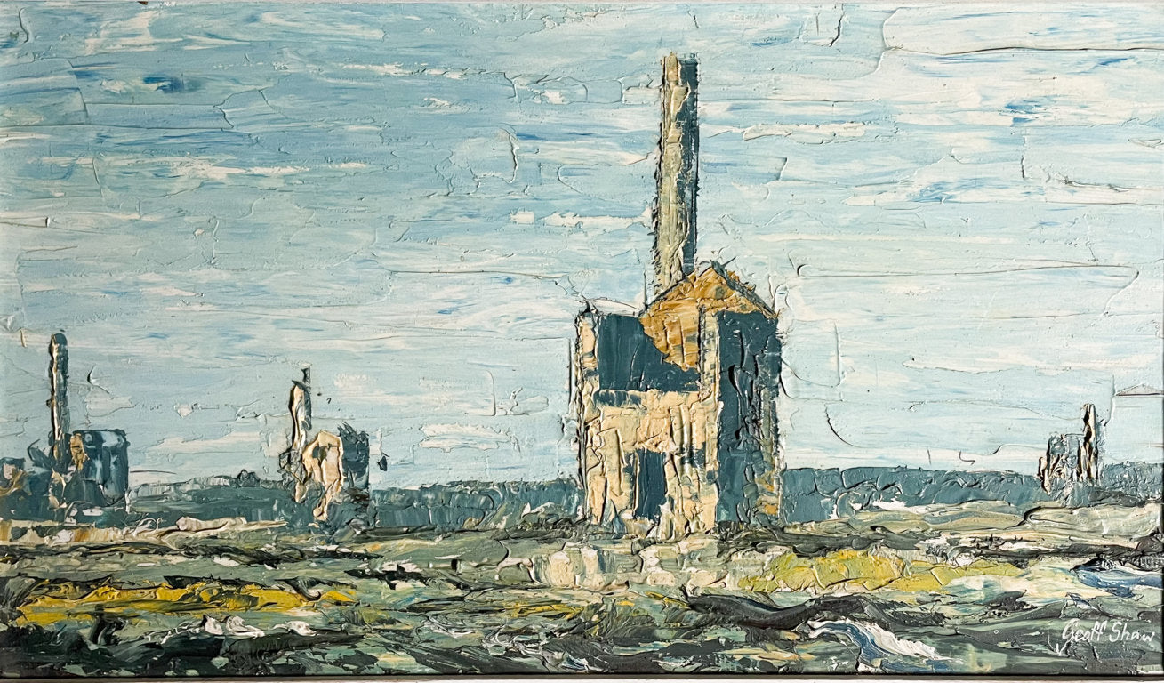 Oil on Board Landscape with Mills by Geoff Shaw