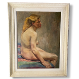 Oil on Board Portrait of Seated Female Nude