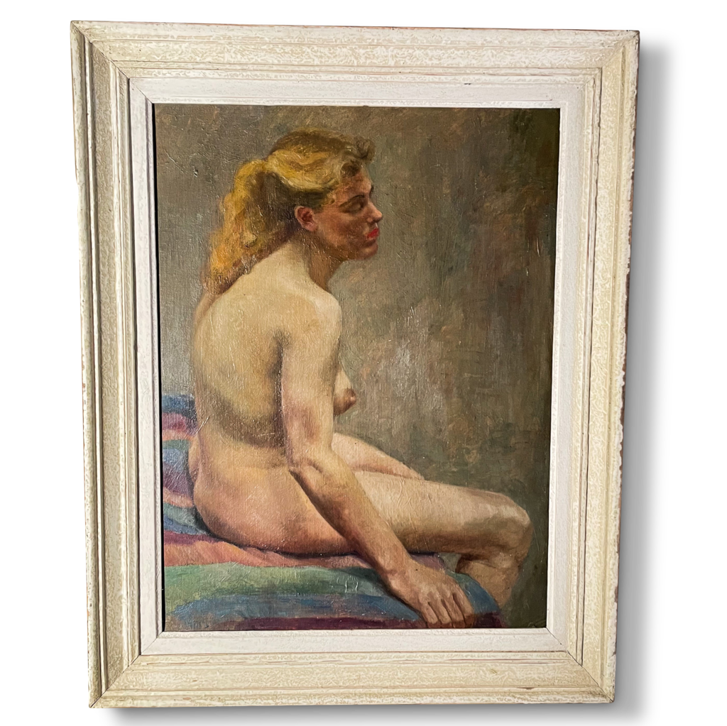 Oil on Board Portrait of Seated Female Nude