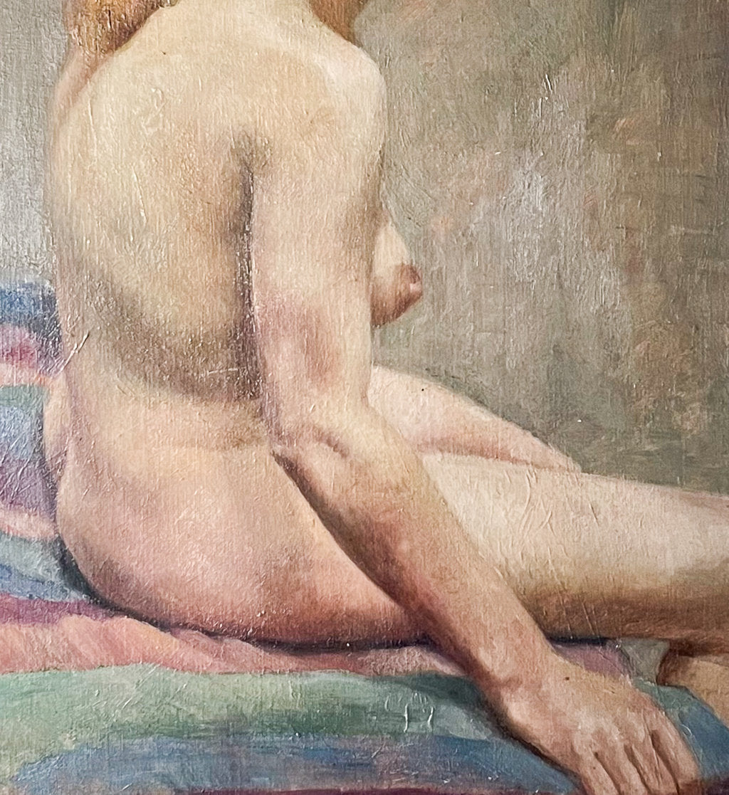 Oil on Board Portrait of Seated Female Nude