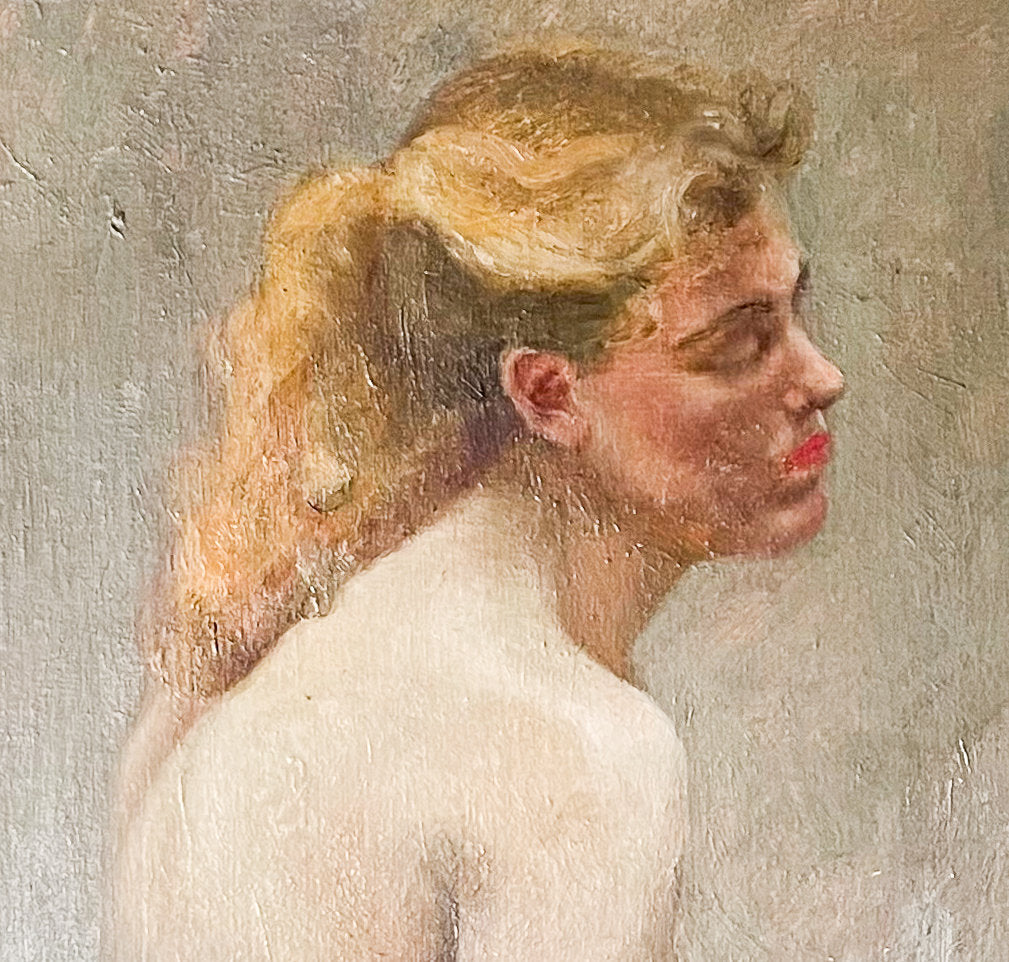 Oil on Board Portrait of Seated Female Nude