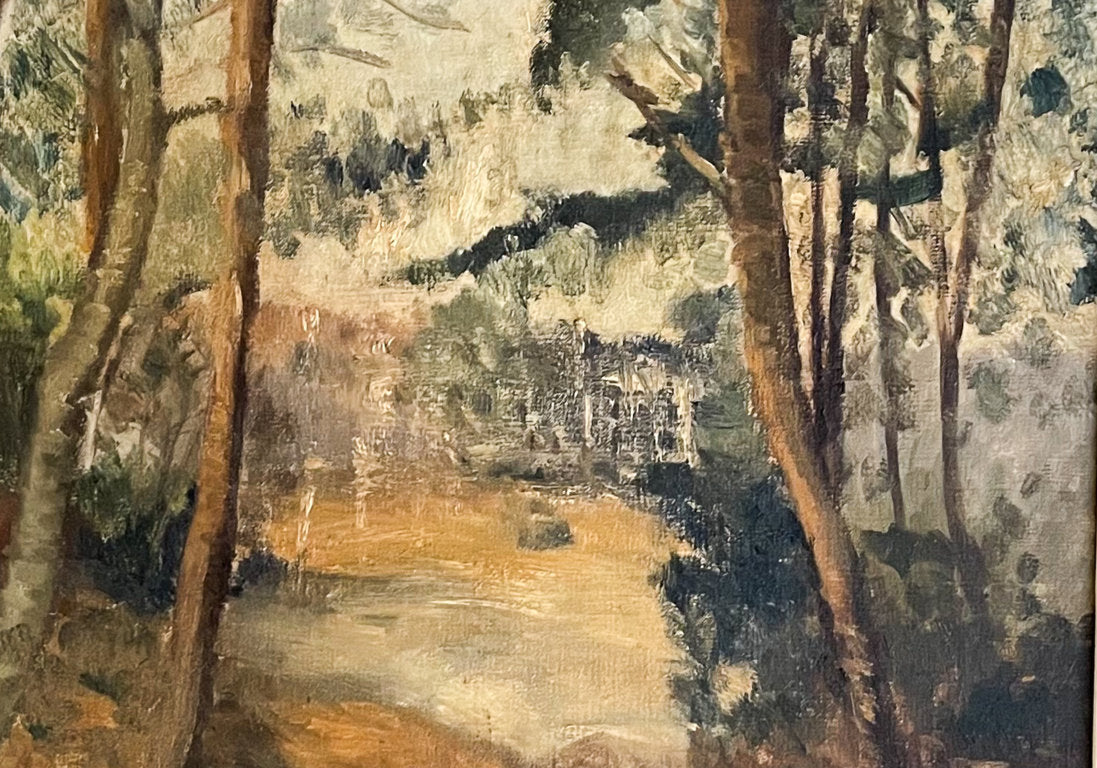 Oil on Canvas Landscape of a Country House Through a Wooded Track