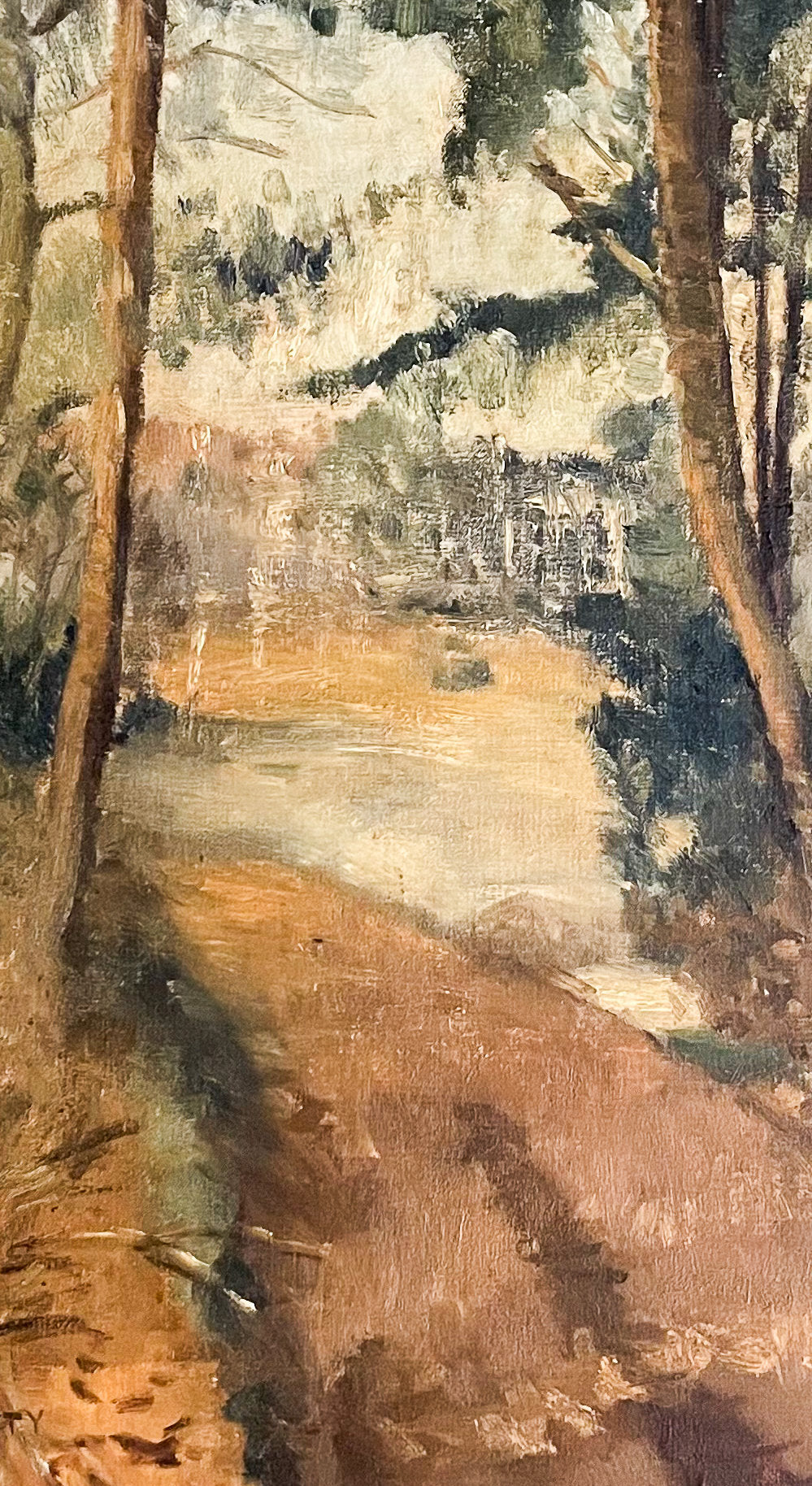 Oil on Canvas Landscape of a Country House Through a Wooded Track