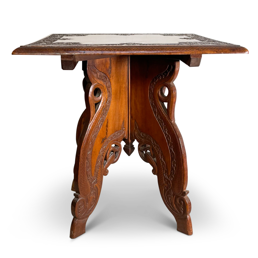 Carved Exotic Hardwood Square Topped Side Table