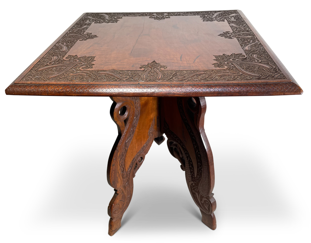 Carved Exotic Hardwood Square Topped Side Table